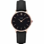 CLUSE Minuit Rose Gold Black Leather Strap CL30022