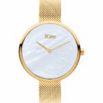 JCOU Luna Three Hands 38mm Gold Stainless Steel Mesh Bracelet JU17115-2