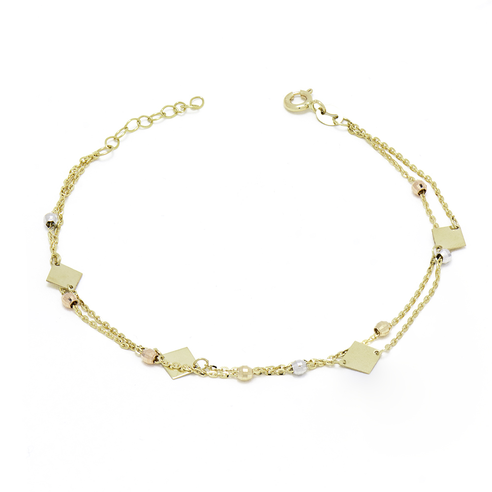 ΒΡΑΧΙΟΛΙ Κ14 1.6ΓΡ 180Ε Gold bracelet K14 double chain with rhombus - Image 1