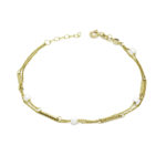 Χρυσό Βραχιόλι Κ14 Διπλή Αλυσίδα με Μαργαριτάρια