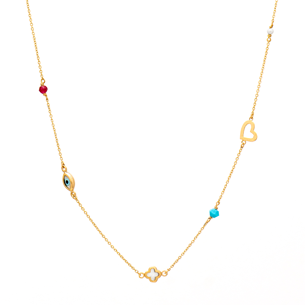 ΚΟΛΙΕ Κ14 9 K14 gold necklace with eye, cross, heart - Image 1