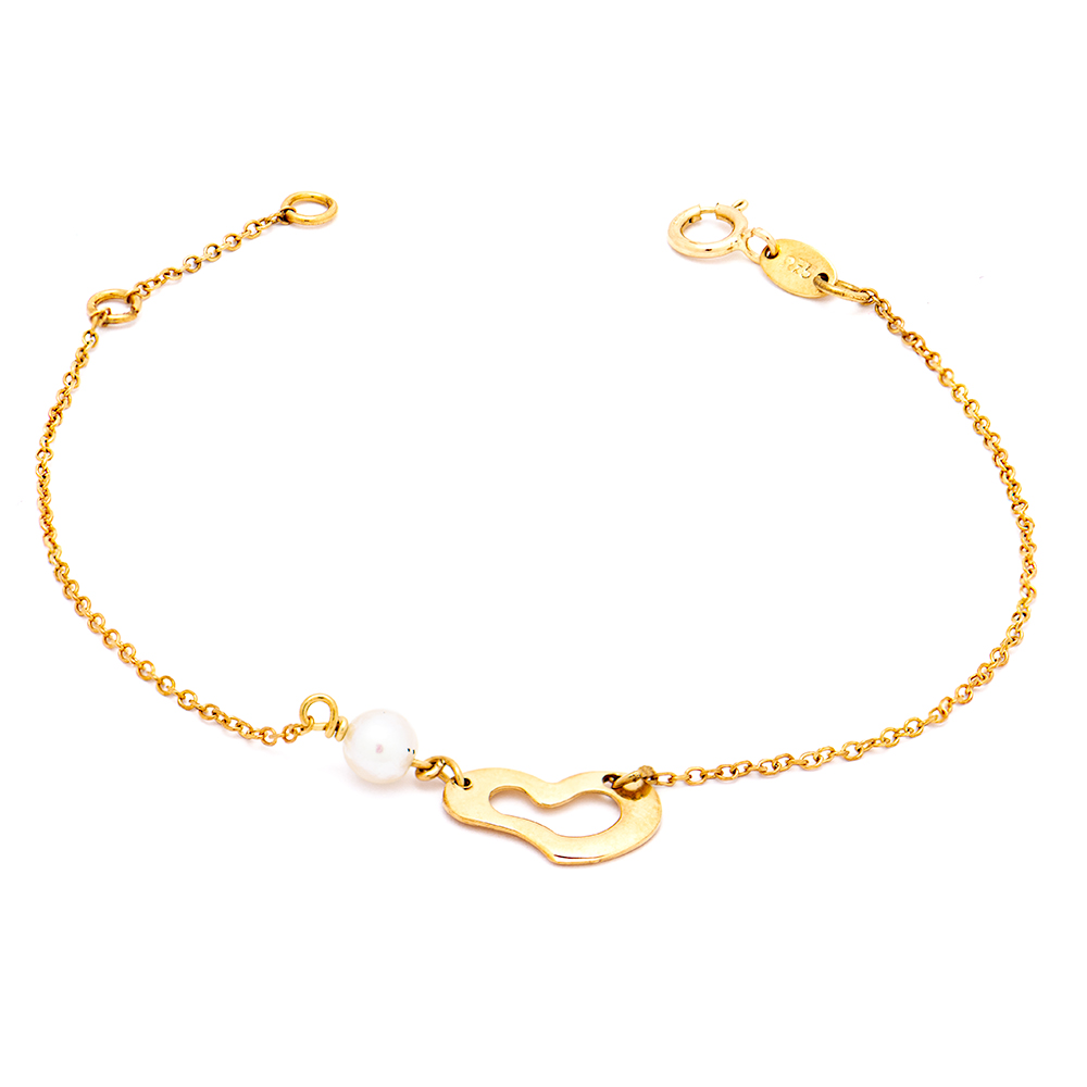 ΜΑΡΚΟΥΛΗΣ ΒΡΑΧΙΟΛΙ Νο2 Gold bracelet K14 with heart and freshwater pearl - Image 1