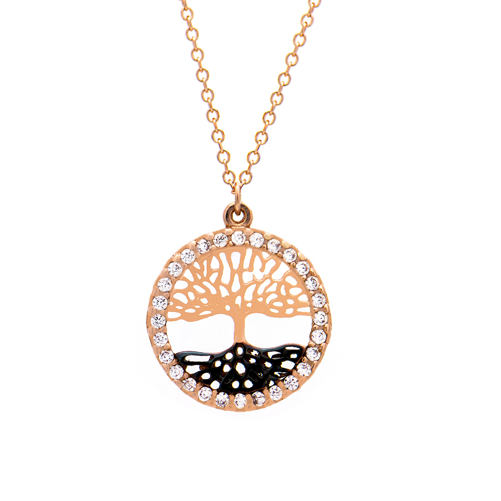 ΚΟΛΙΕ ΡΟΖ ΧΡΥΣΟ Κ14 5 Rose Gold necklace K14 tree of life with zirconia stones - Image 1