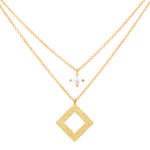 Necklace gold K9 Double single stone and rhombus