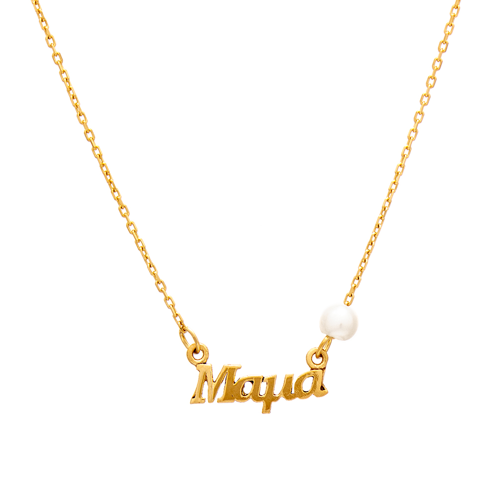 ΚΟΛΙΕ Κ14 ΜΑΡΚΟΥΛΗΣ 10 Gold Necklace K14 "Mama" Plain with pearl - Image 1