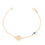 Gold bracelet K9 Christian Charm with blue eye