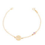 Gold bracelet K9 Christian Charm with pink eye