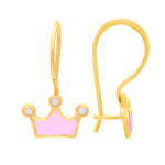 Gold Earrings K9 Crowns with pink enamel
