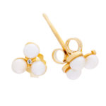 Χρυσά Σκουλαρίκια Κ9 Καρφωτά με Τρία Μαργαριτάρια
