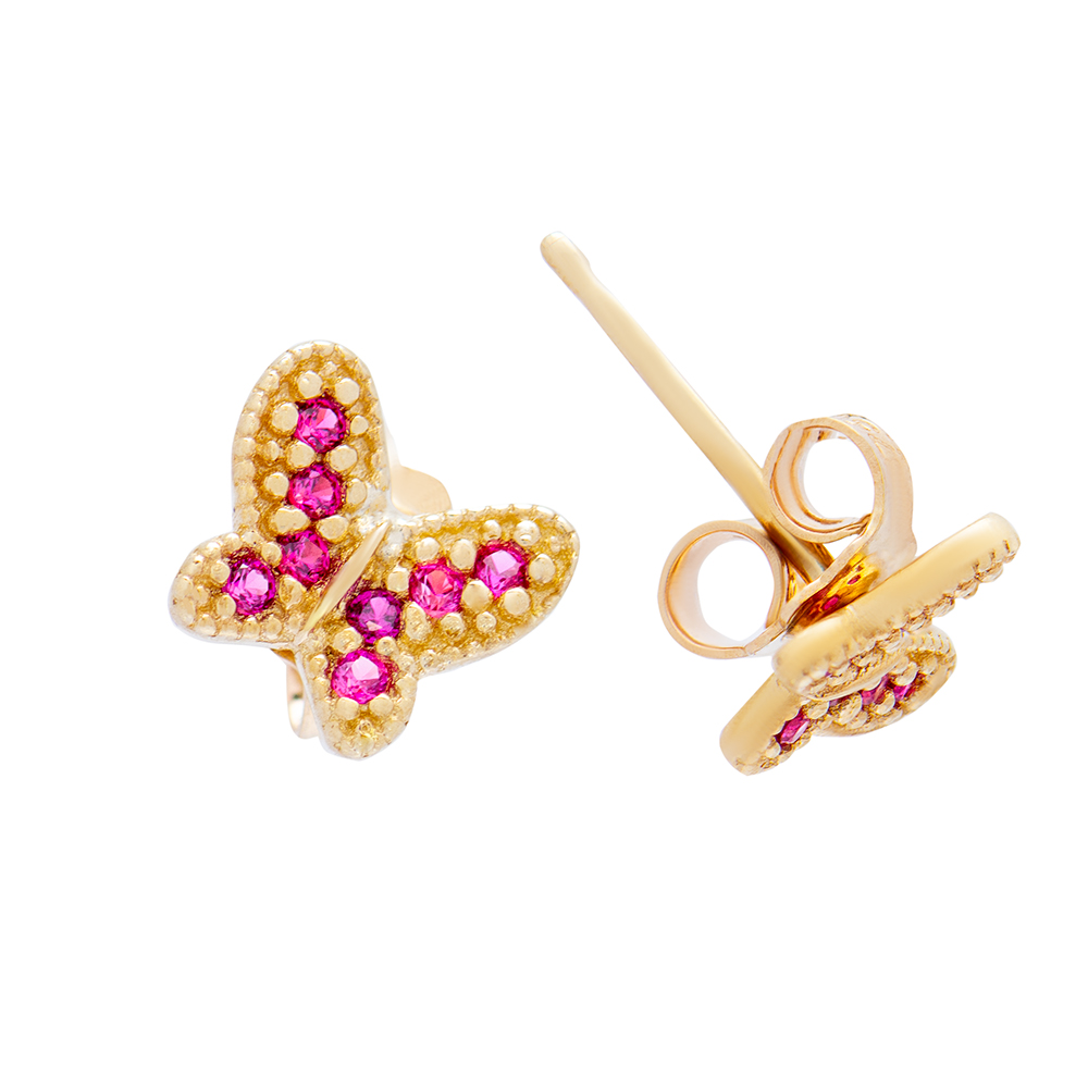 ΣΚΟΥΛΑΡΙΚΙΑ Κ9 ΓΑΛΑΚΤΙΔΗΣ 21 Gold earrings K9 butterflies with red zircon - Image 1