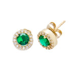 Gold earrings K9 rosetta with green and white zircon
