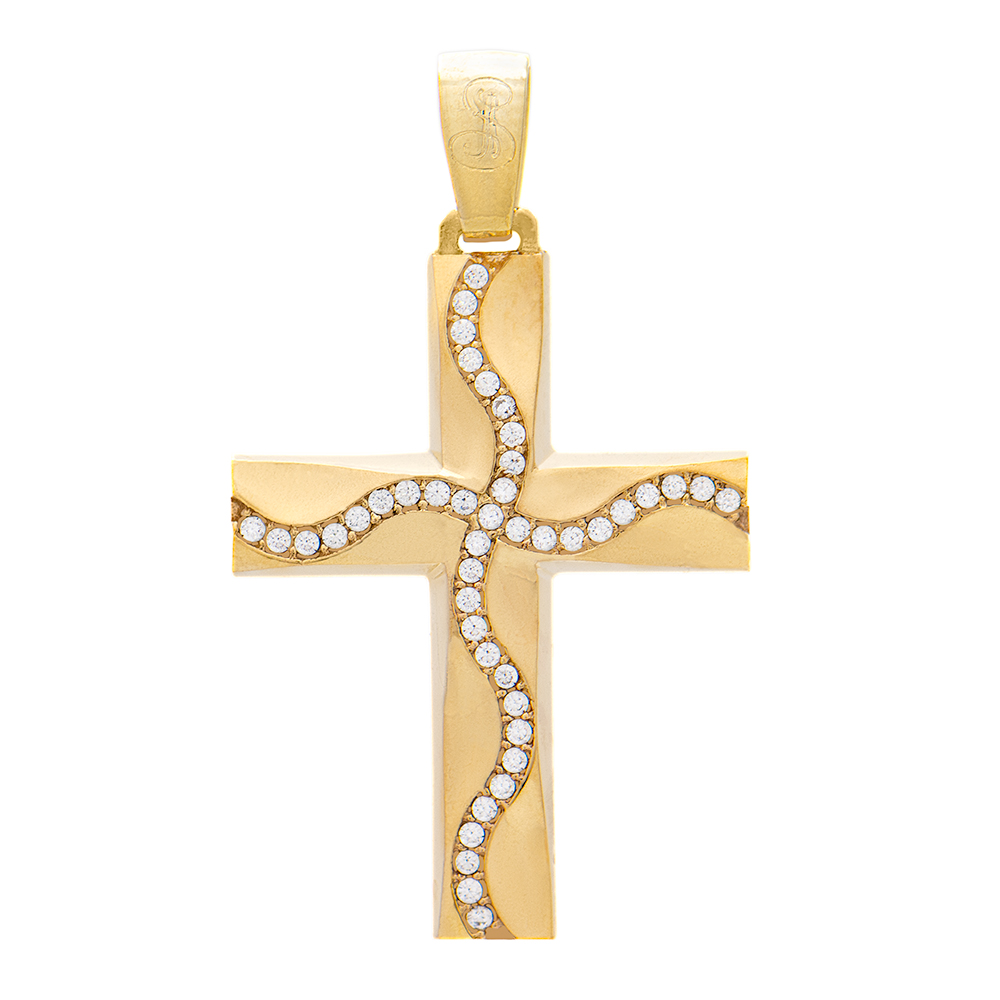 ΣΤΑΥΡΟΣ Κ14 SASSIS 38 Gold Cross K14 Polished with zircon - Image 1