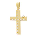 Gold cross K14 "Triantos" Polished with zircon