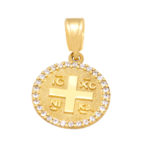 Gold Christian Charm K9 round with perimeter zircon