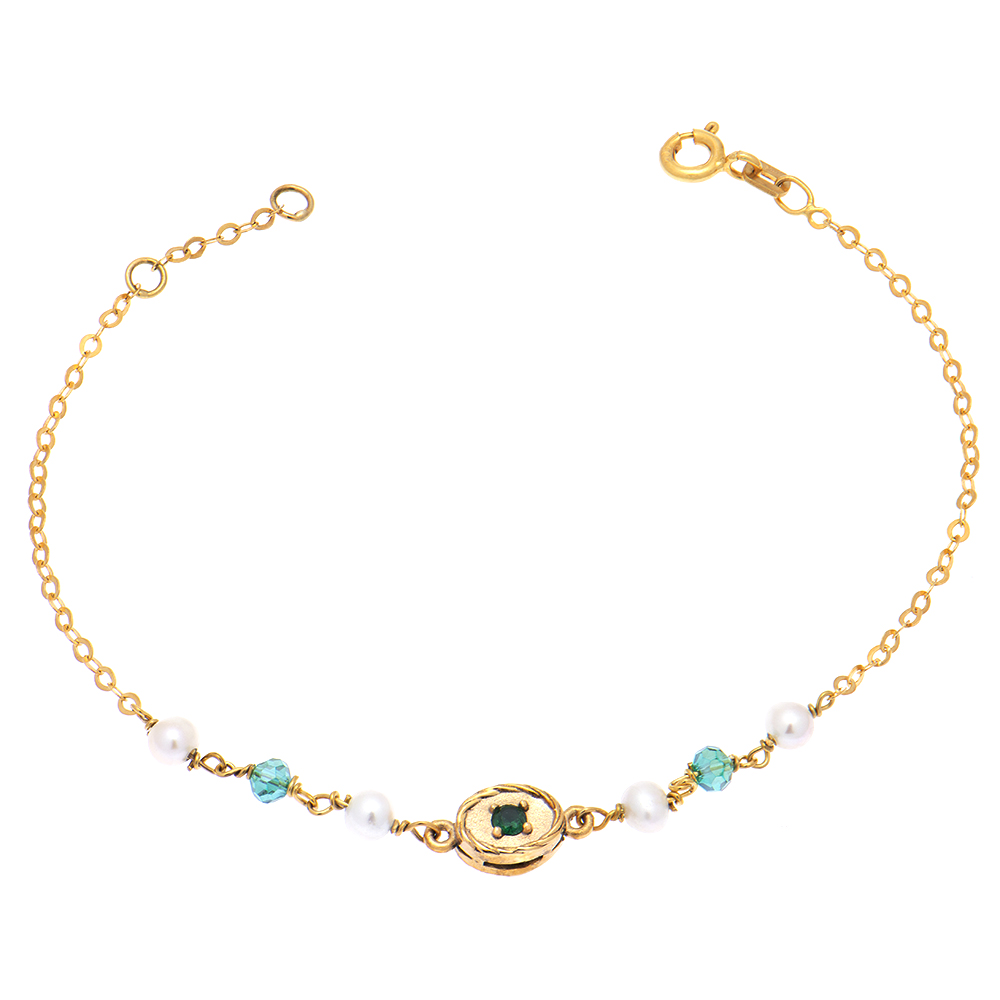 ΜΑΡΚΟΥΛΗΣ Κ14 ΒΡΑΧΙΟΛΙ ΓΥΝΑΙΚΕΙΟ 27 Gold bracelet K14 with green zircon - Image 1