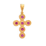 Gold Cross K14 "Byzantine" with red zircon