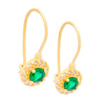 Χρυσά Σκουλαρίκια Κ9 Ροζέτα με Πράσινο Ζιργκόν