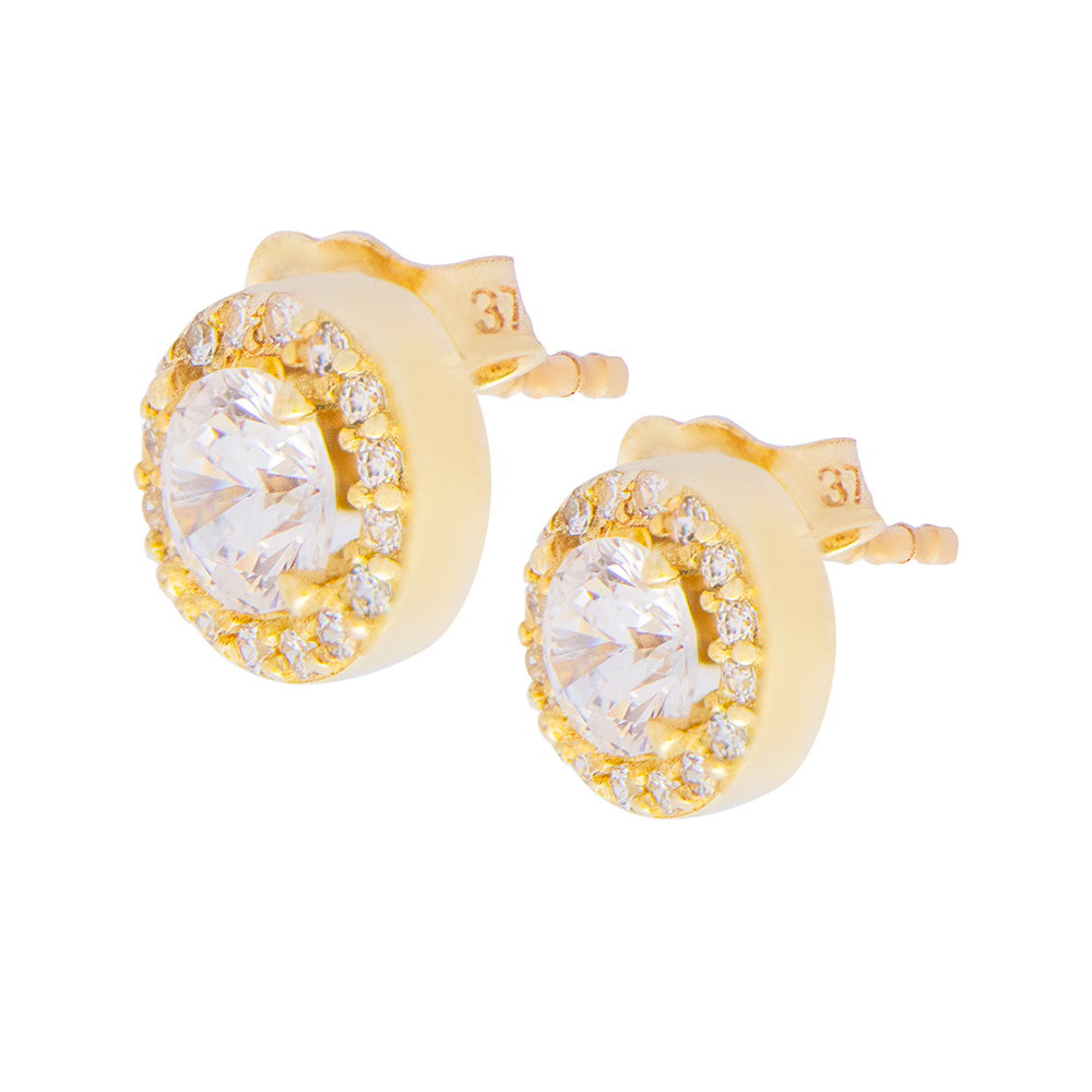 ΣΚΟΥΛΑΡΙΚΙΑ Κ9 ΜΑΡΚΟΣ 10 Gold earrings K9 rosetta with white zircon - Image 1