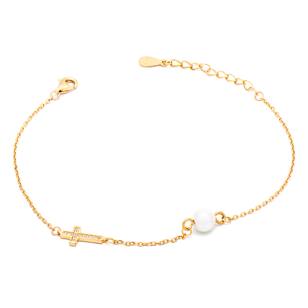 AD-B191 Βραχιόλι από Ασήμι 925 ''Little Pearl Cross'' - Image 1