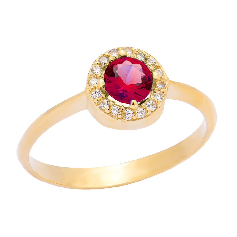 ΔΑΧΤΥΛΙΔΙ ΜΑΡΚΟΣ K9 R007M Χρυσό Δαχτυλίδι Κ9 "Ruby Zircon Rosette Ring" - Image 1