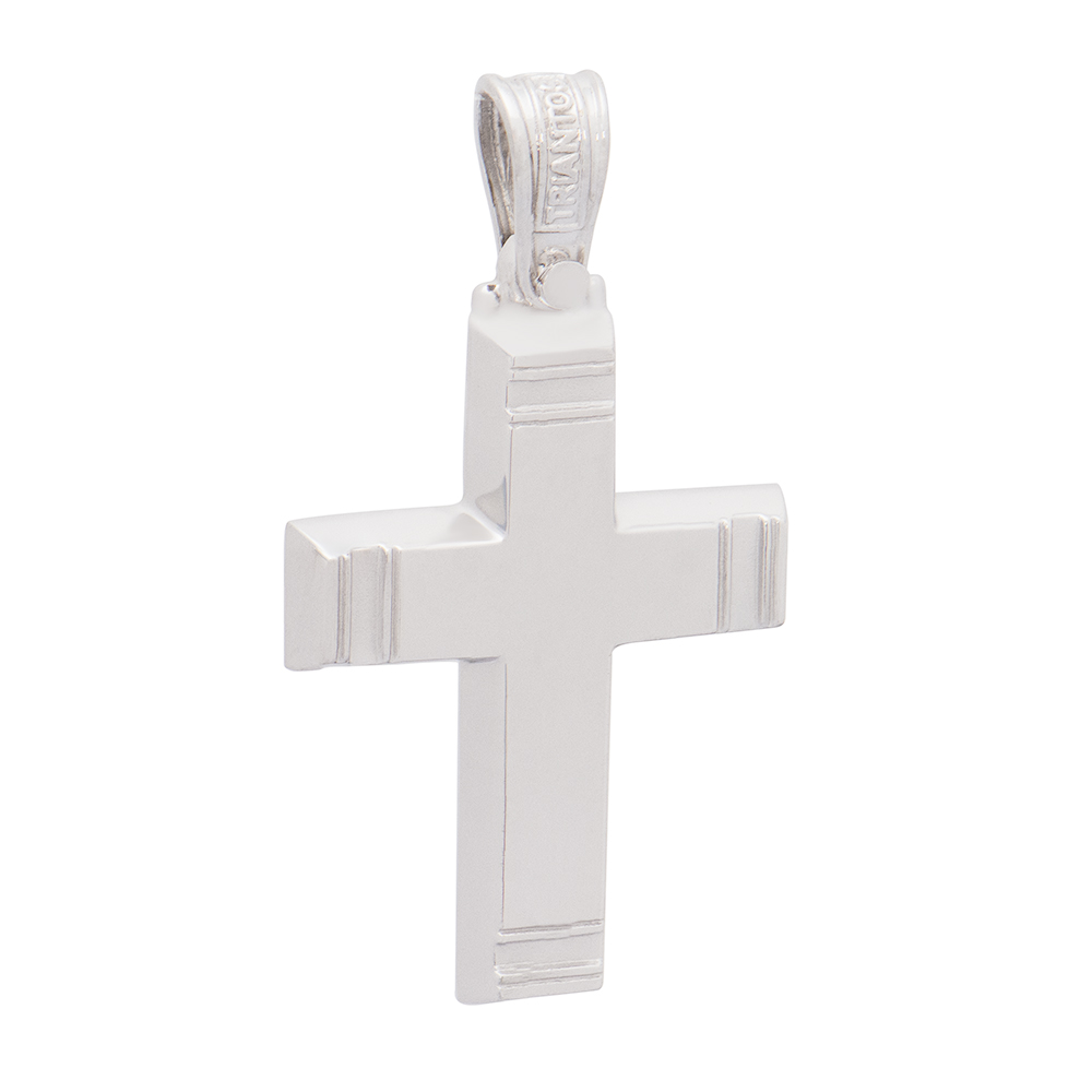ΣΤΑΥΡΟΣ Κ14 CM055TR Λευκόχρυσος Ανδρικός Σταυρός Κ14 ''Τριάντος" - Image 1