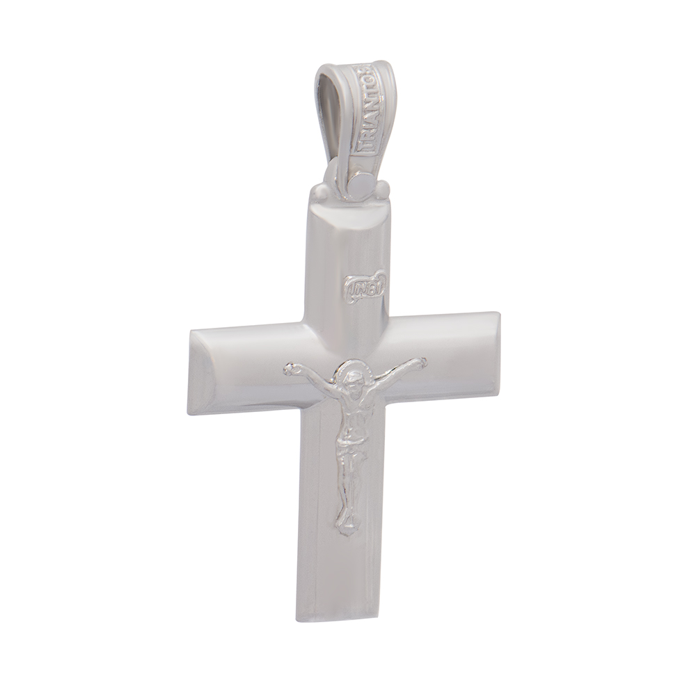 ΣΤΑΥΡΟΣ Κ14 CM058TR Λευκόχρυσος Ανδρικός Σταυρός Κ14 ”Τριάντος” - Image 1