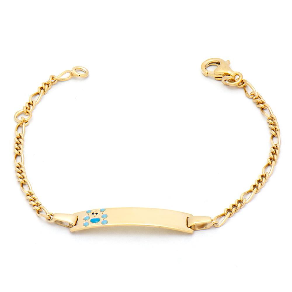 CC-B044 Ασημένια Παιδική Ταυτότητα "Blue Teddy Name Bracelet" - Image 1