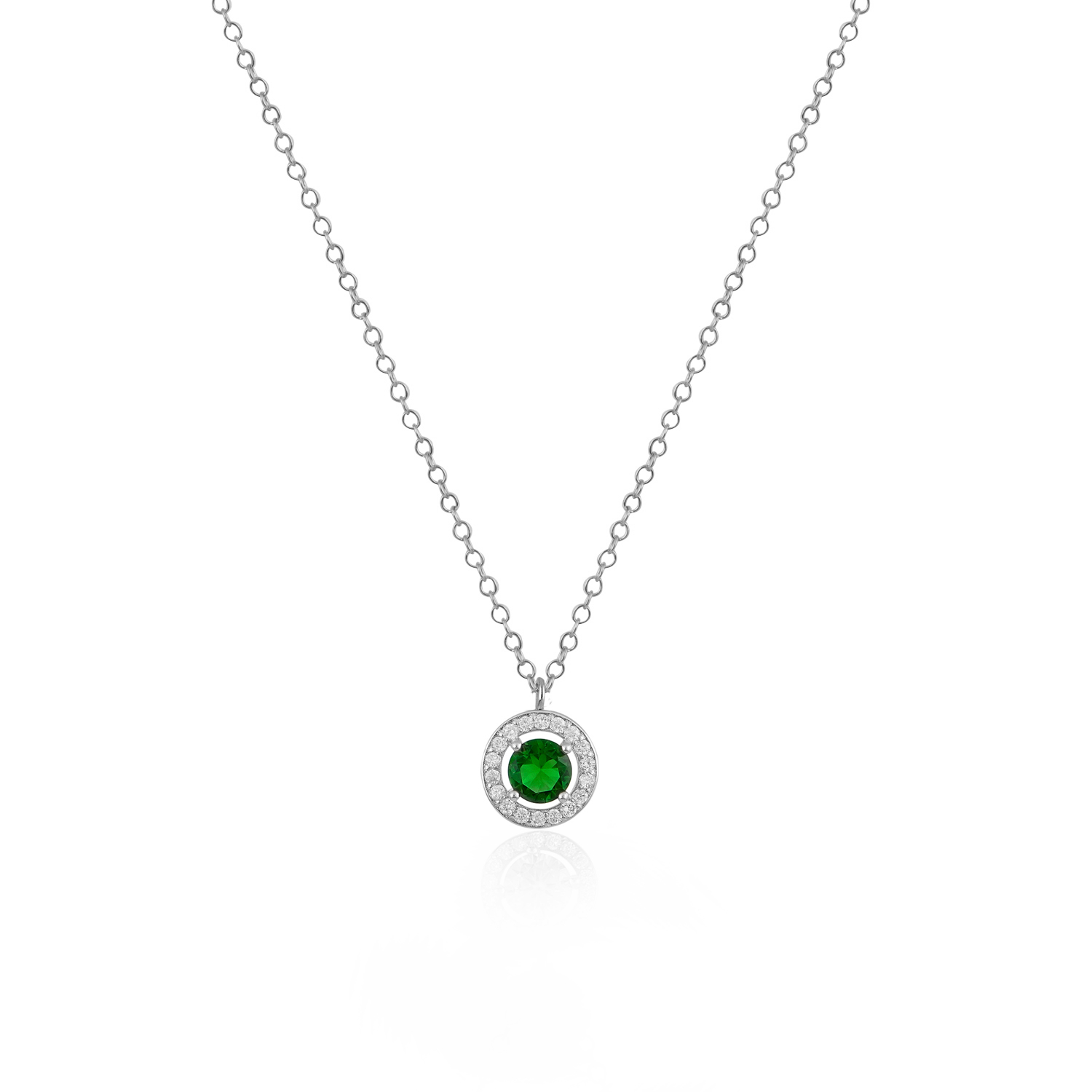 AD-K037 Ασημένιο Κολιέ 925 “Round Emerald Rosette Necklace” - Image 1