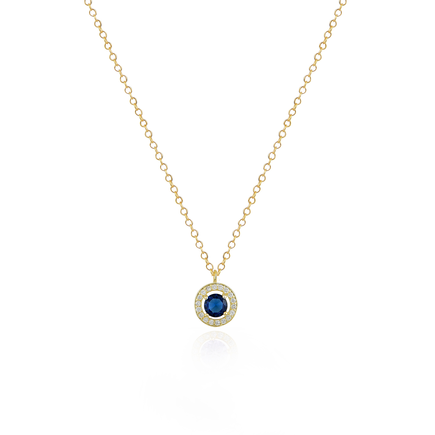 AD-K041 Ασημένιο Κολιέ 925 “Round Sapphire Rosette Necklace” - Image 1