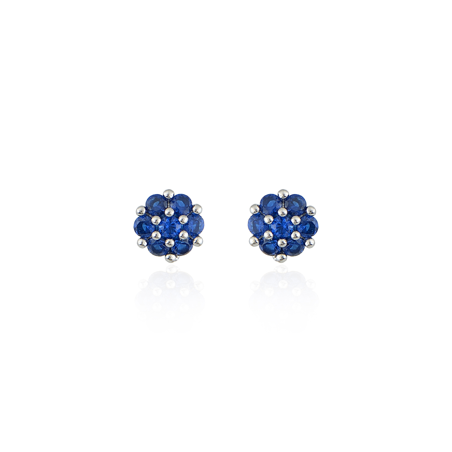 AD-E125 1 Ασημένια Σκουλαρίκια 925 “Sapphire Stud Flowers Earrings” - Image 1