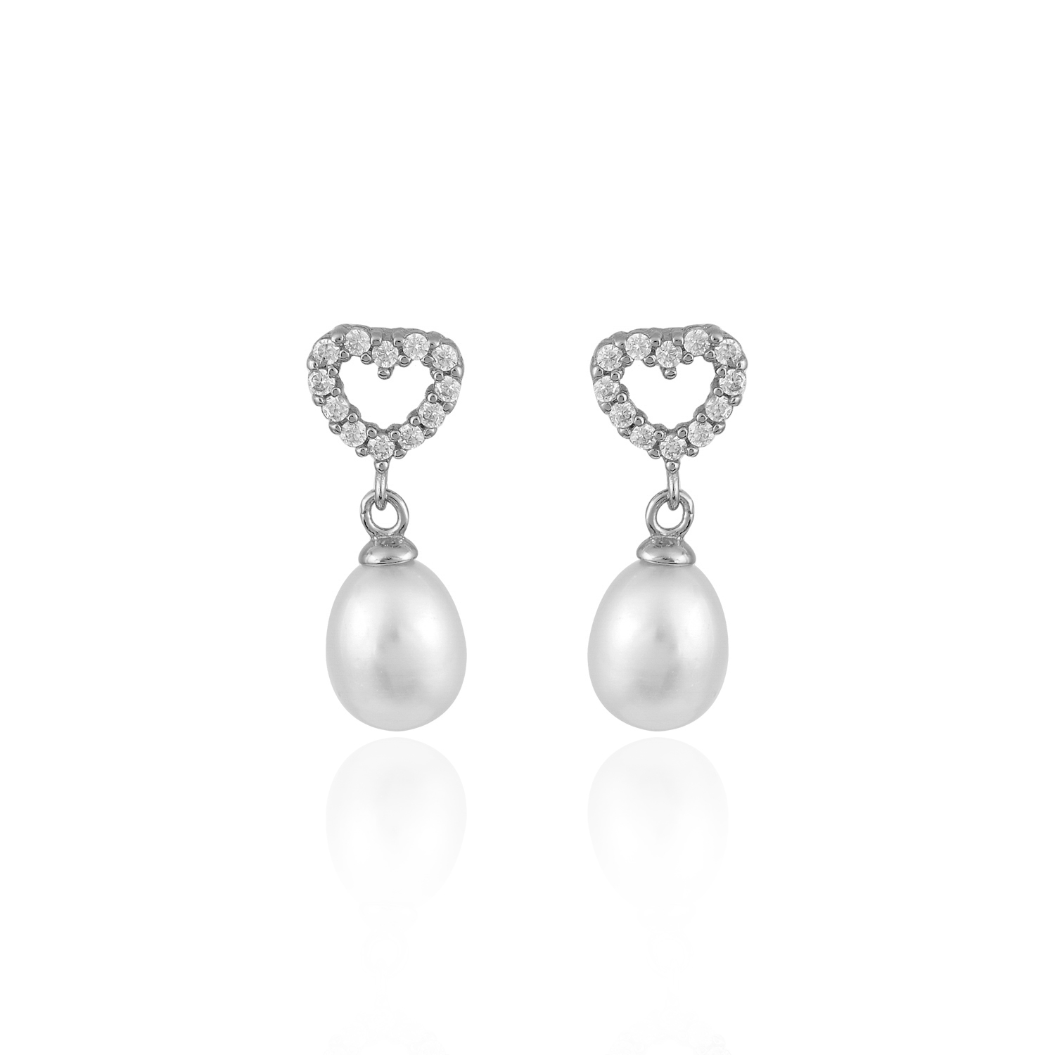 LS-E159 1 Ασημένια Σκουλαρίκια 925 "Love Pearl Earrings" - Image 1