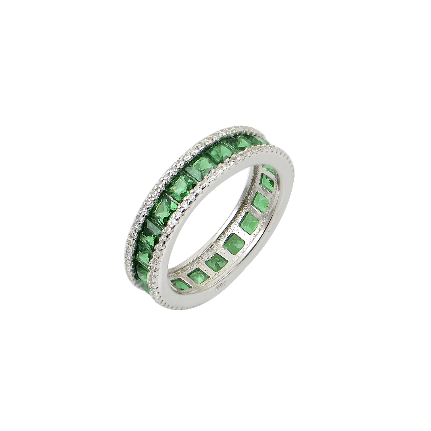 LS-R119 Ασημένιο Δαχτυλίδι Ολόβερο ” Eternity Emerald Ring” - Image 1