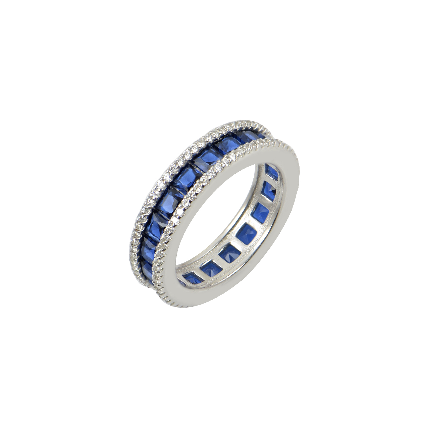 LS-R121 Ασημένιο Δαχτυλίδι Ολόβερο "Eternity Blue Ring" - Image 1